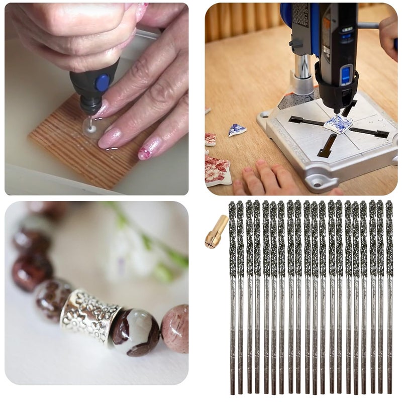 DRILAX Diamond Drill Bits 1.5mm 20 Pieces Compatible with Dremel Collet Included Twist Tip Jewelry Beach Sea Glass Shells Gemstones Lapidary Ornament Bracelet Necklace Arts Crafts - Image 5